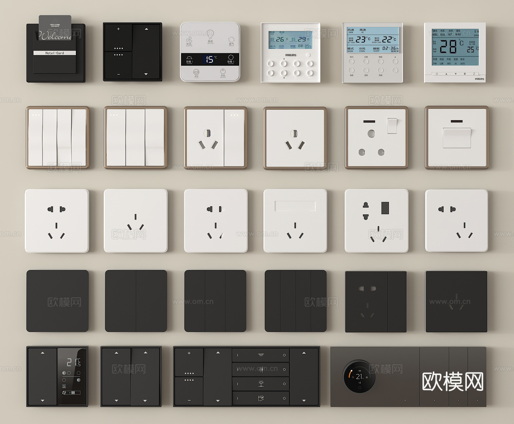 现代开关插座 智能面板 功能面板3d模型下载