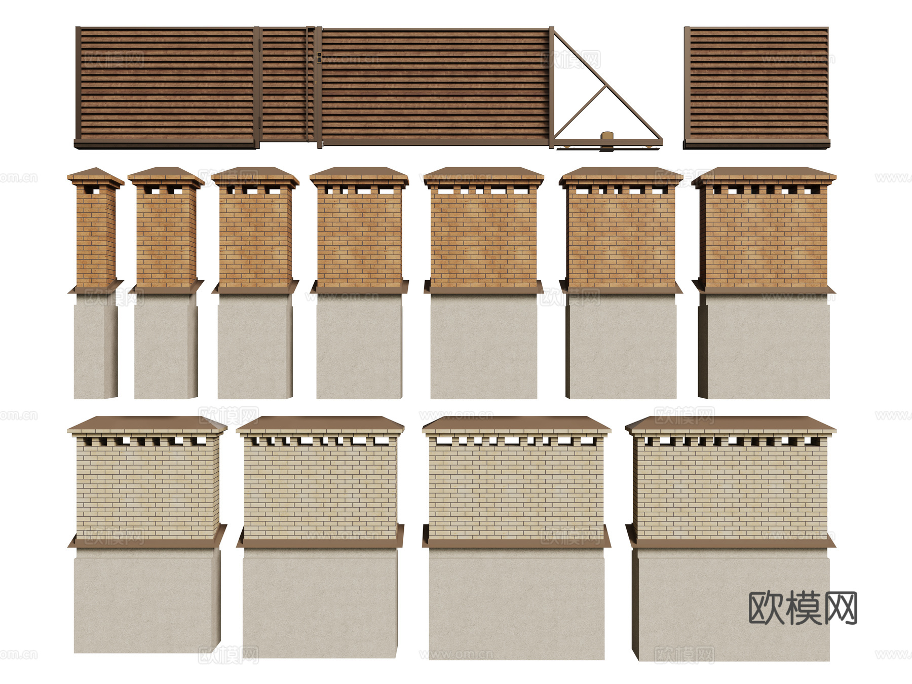 欧式院墙 围墙 砖墙su模型