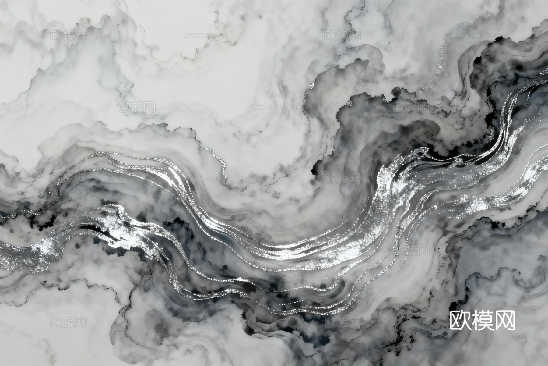 新中式泼墨山水画 中式抽象银丝泼墨山水装饰画 泼墨山水壁画