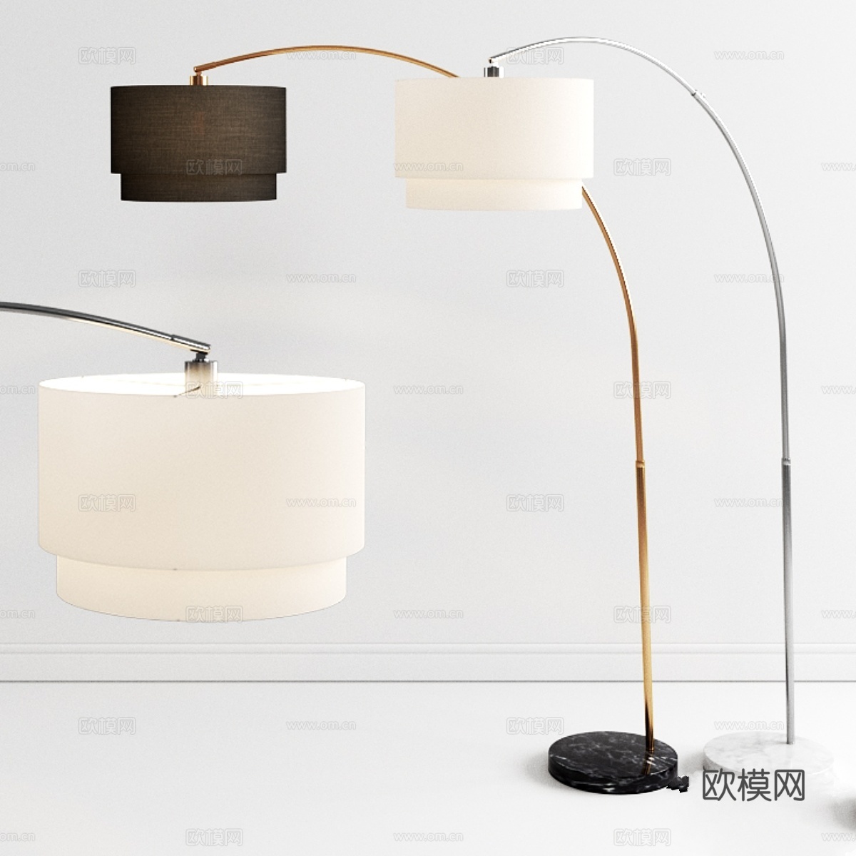 Crate &amp; Barrel 梅丽尔弧形黄铜落地灯3d模型