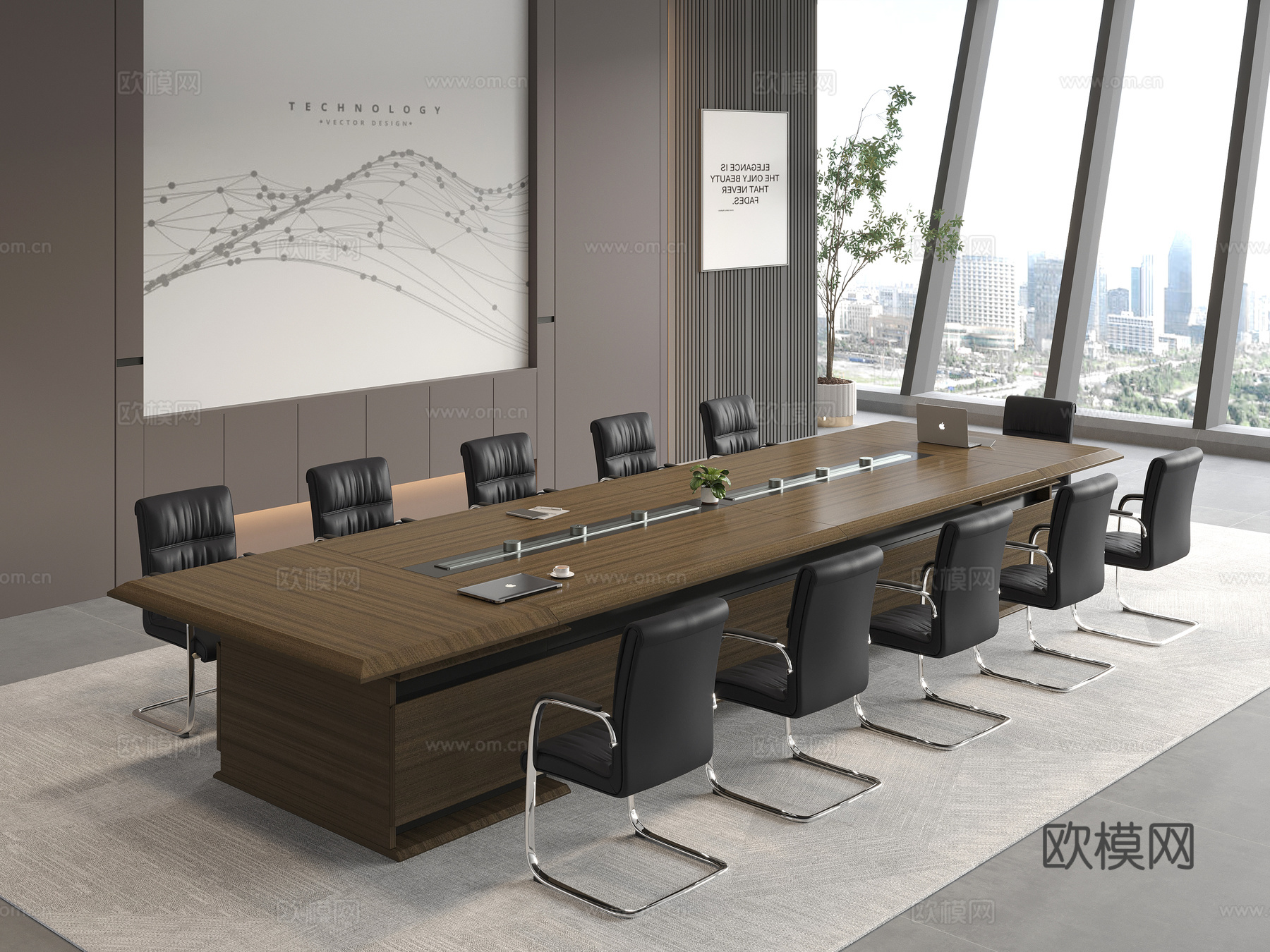 大型会议桌椅会议室3d模型下载（渲染图1）