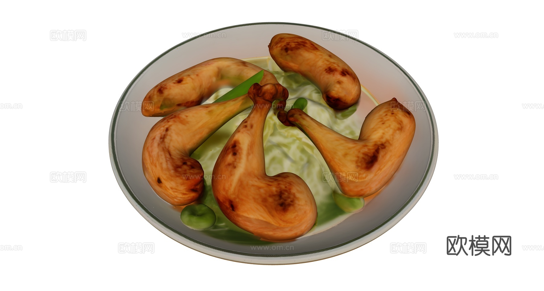 一盘鸡腿肉菜品su模型
