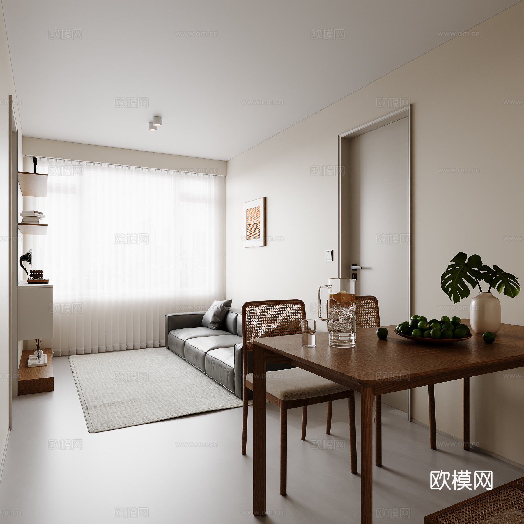 现代原木风客餐厅su模型