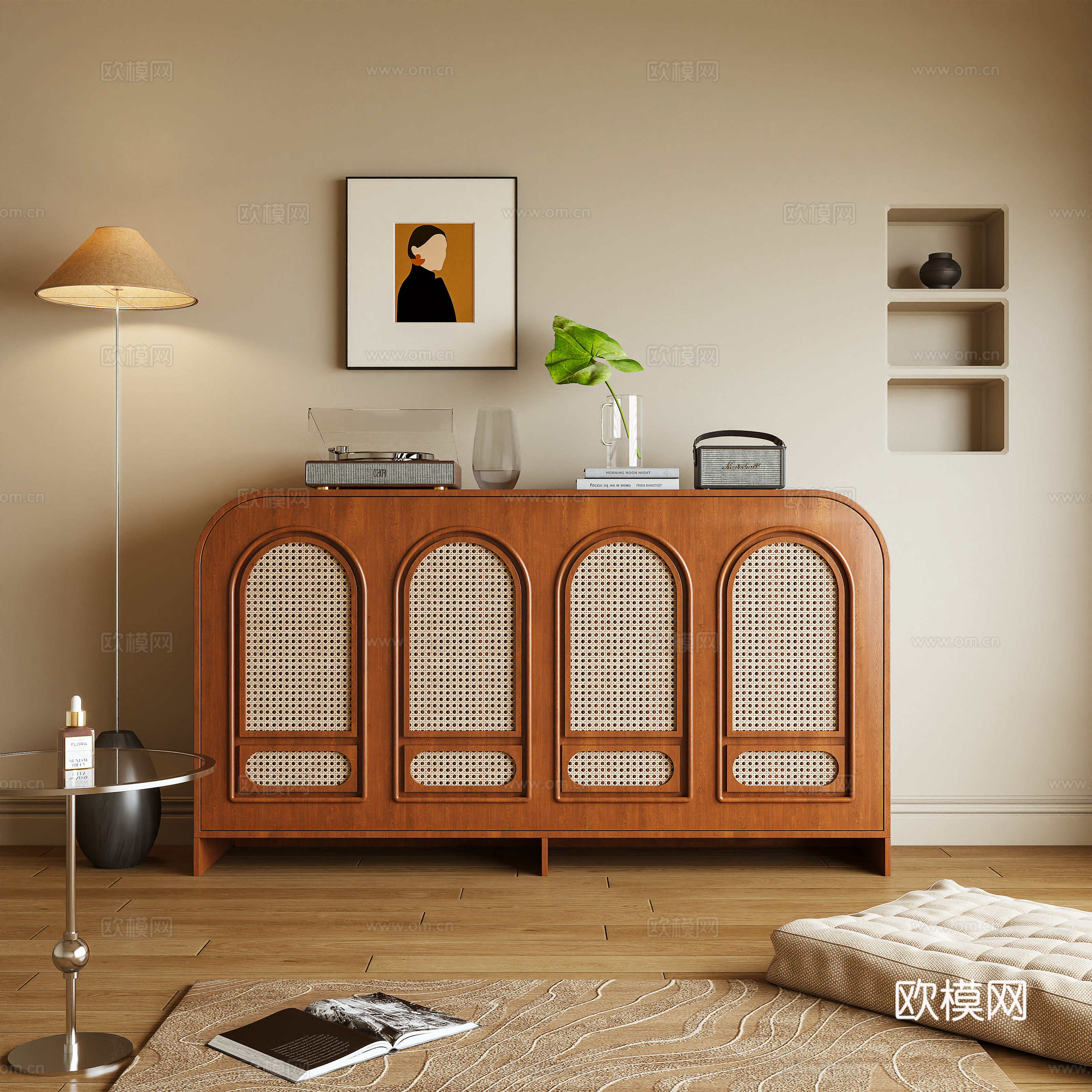 储物柜 玄关柜 边柜 藤编柜 置物柜3d模型下载