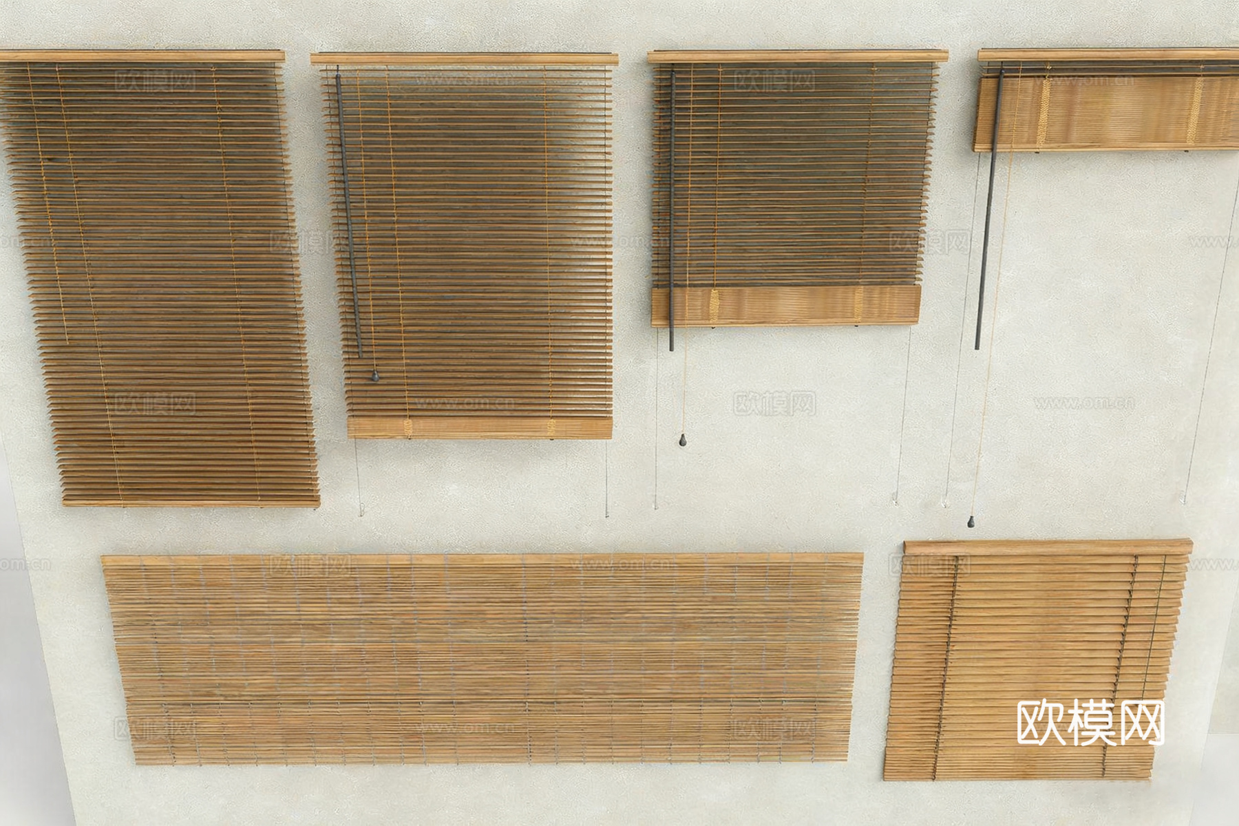 新中式竹制百叶窗 自然材质窗饰su模型