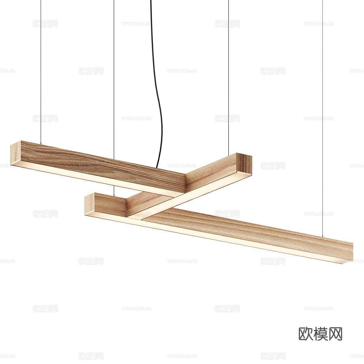现代极简 Tunto 木质装饰线性吊灯3d模型下载（渲染图1）