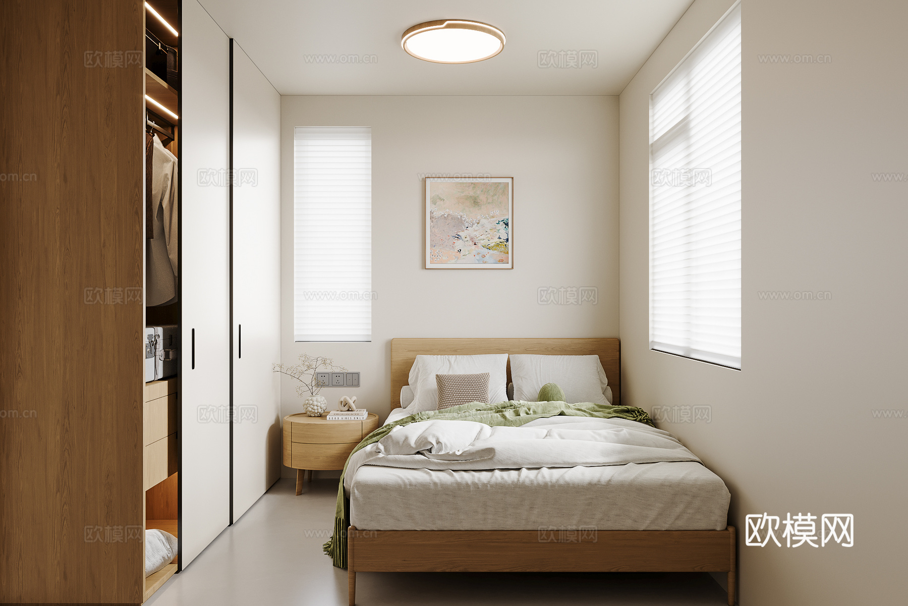奶油原木风卧室su模型