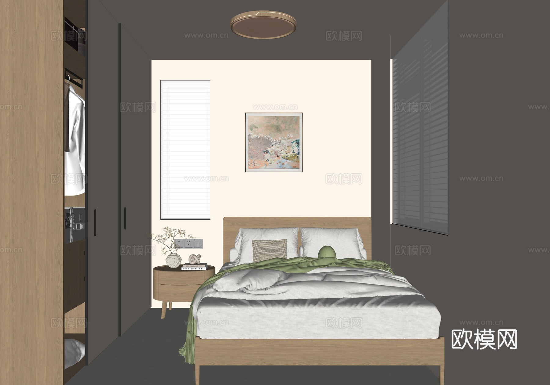 奶油原木风卧室su模型