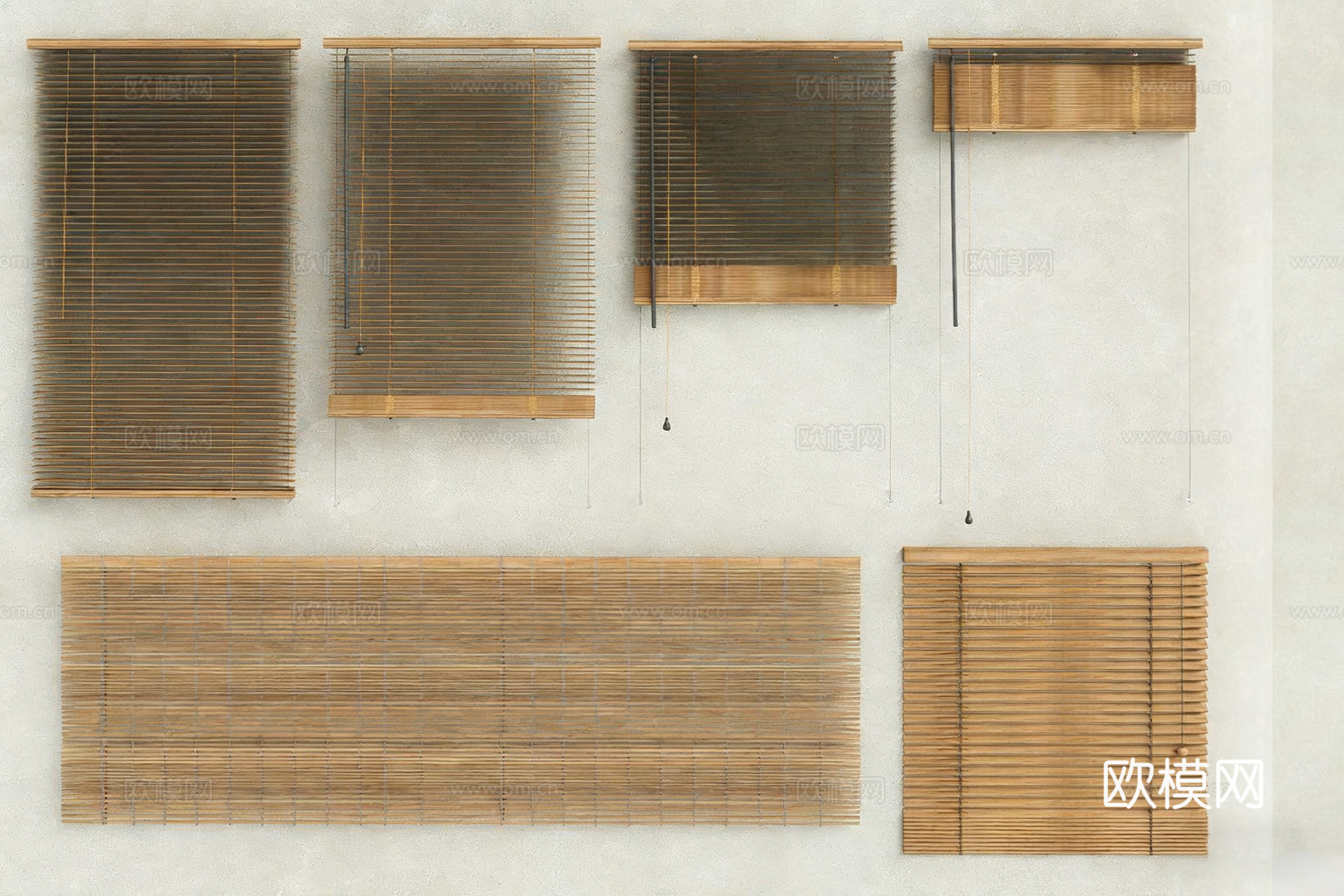 新中式竹制百叶窗 自然材质窗饰su模型