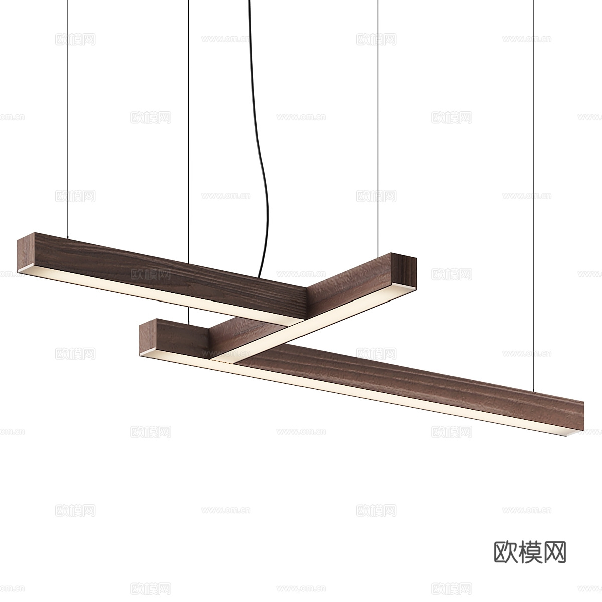 现代极简 Tunto 木质装饰线性吊灯3d模型下载（渲染图2）