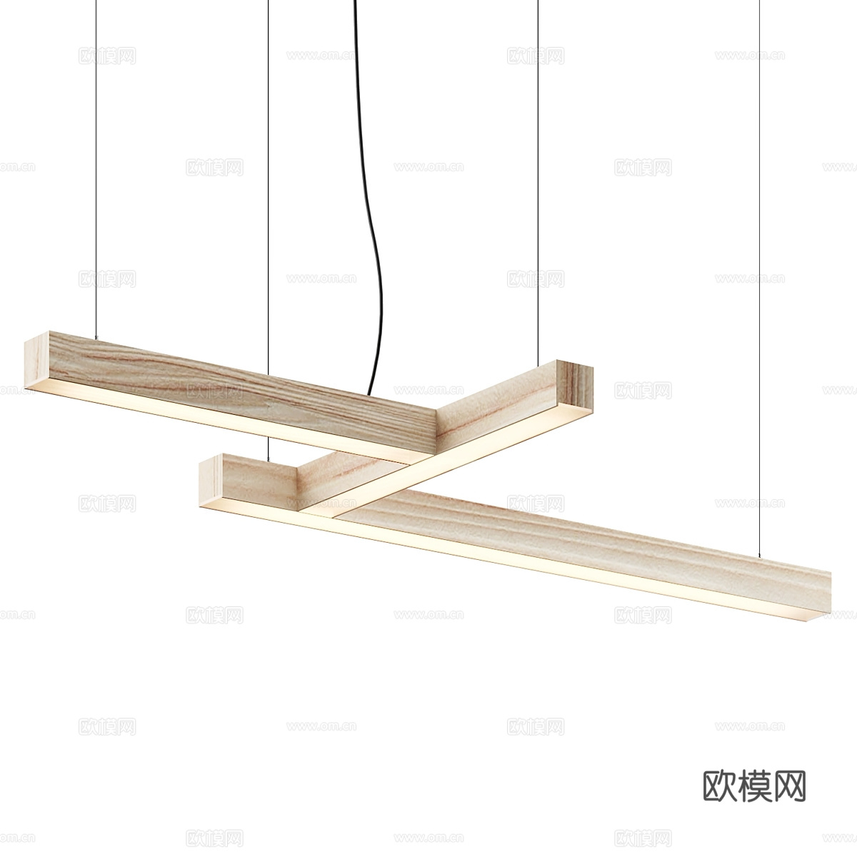 现代极简 Tunto 木质装饰线性吊灯3d模型下载（渲染图3）