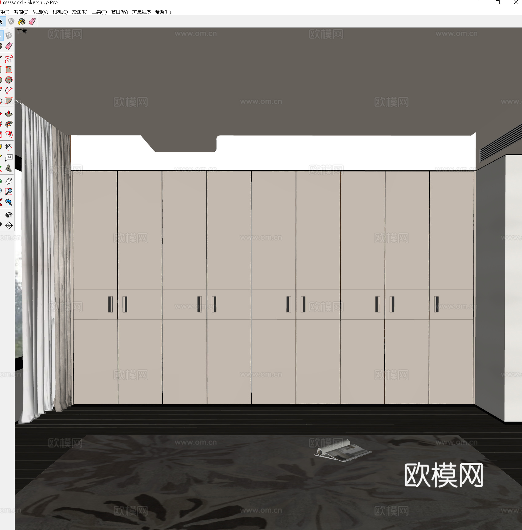 现代皮革衣柜 意式皮革衣柜 米色细纹皮革柜门 轻奢皮革衣柜su模型