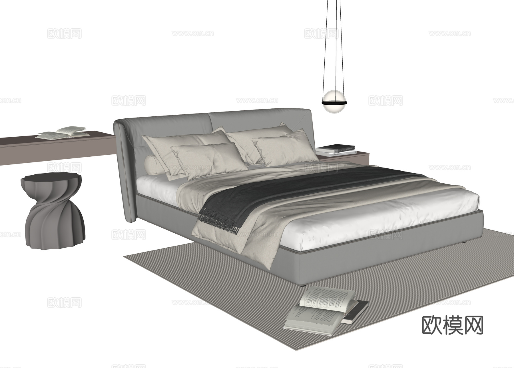 现代双人床 主卧室床su模型