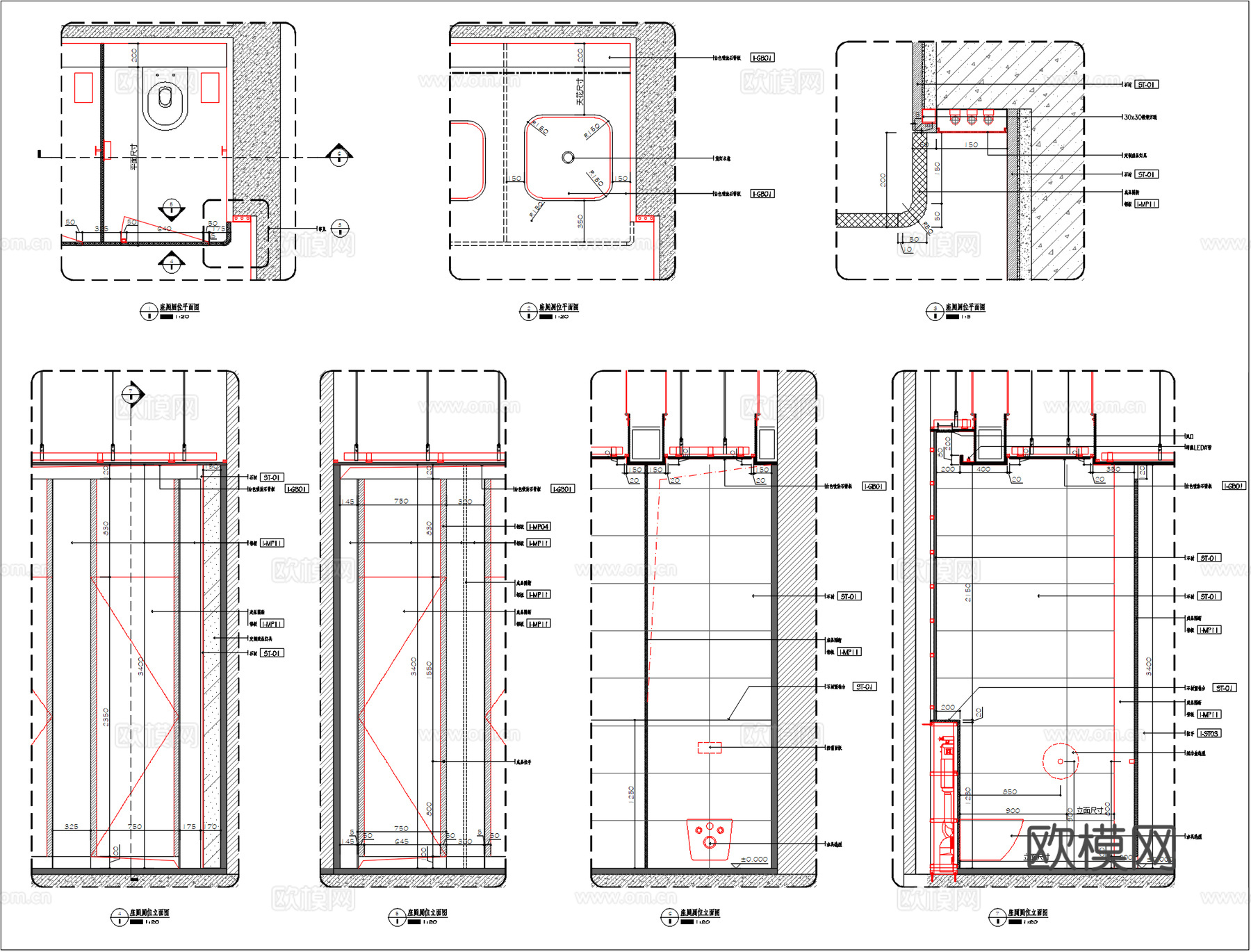 卫生间马桶隔间、公共厕所隔断便间、商场卫生间隔断、蹲便马桶间cad施工图cad施工图