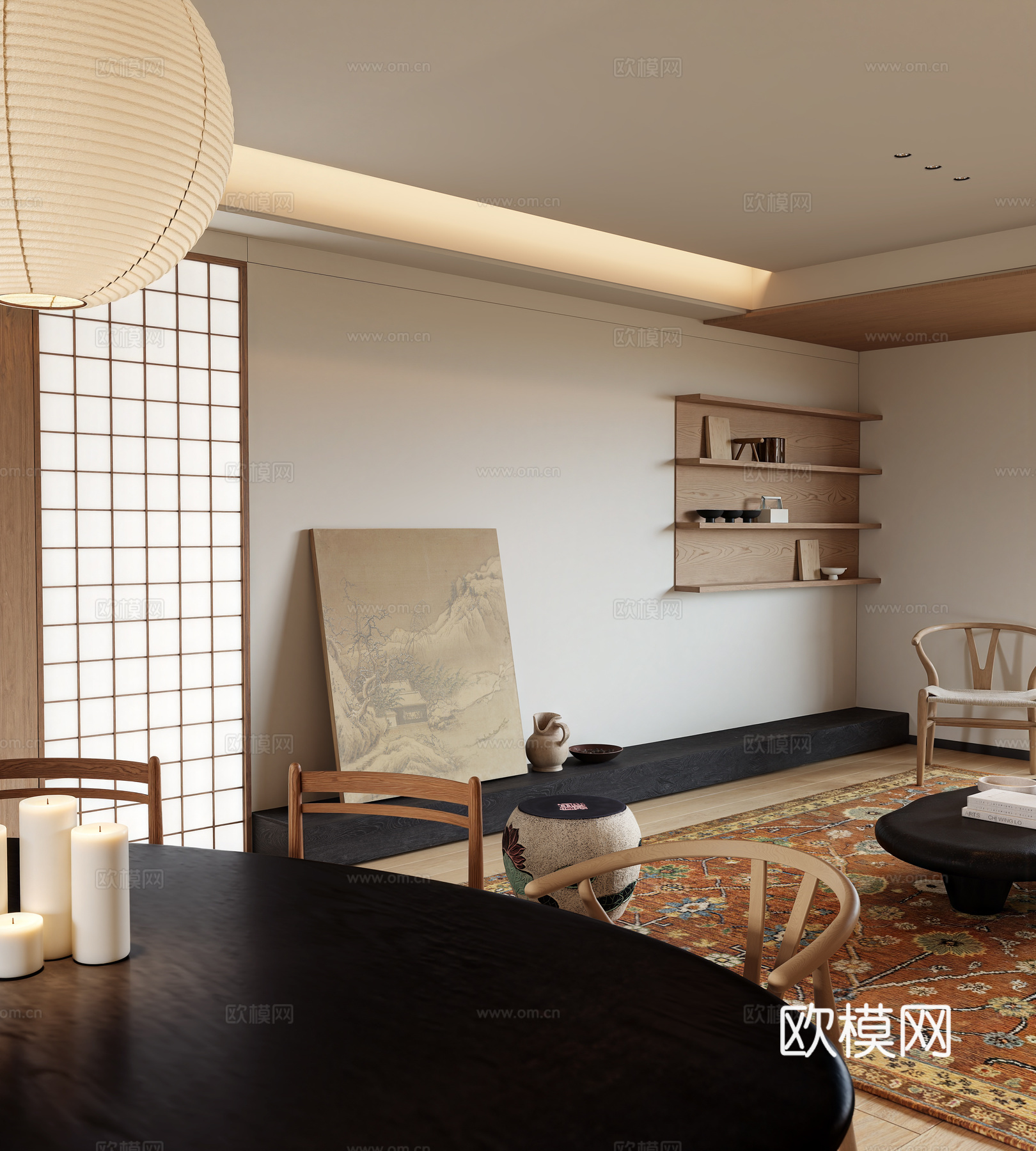 新中式宋式客餐厅su模型