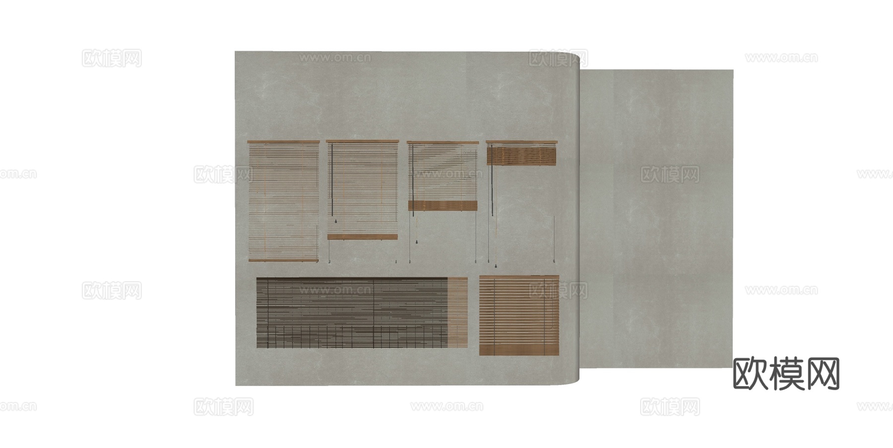 新中式竹制百叶窗 自然材质窗饰su模型