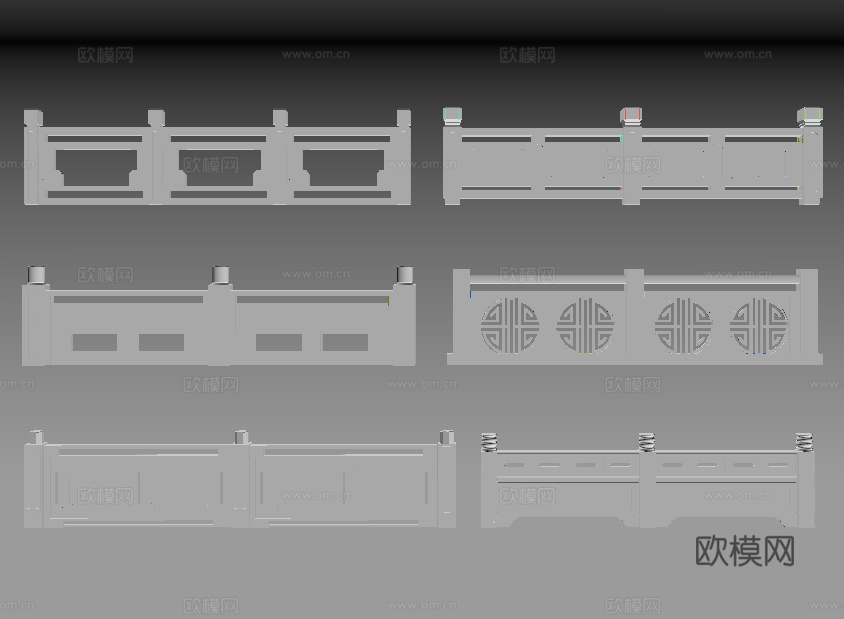中式石栏杆 桥栏杆 河道护栏 汉白玉栏杆  护栏 围栏su模型