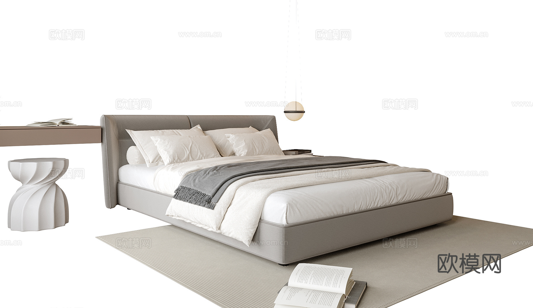 现代双人床 主卧室床su模型