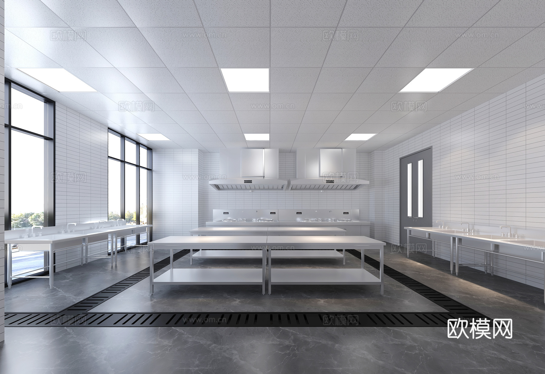 现代食堂 企业食堂 公共餐厅 员工餐厅饭堂 学校食堂厨房设备3d模型下载（渲染图4）