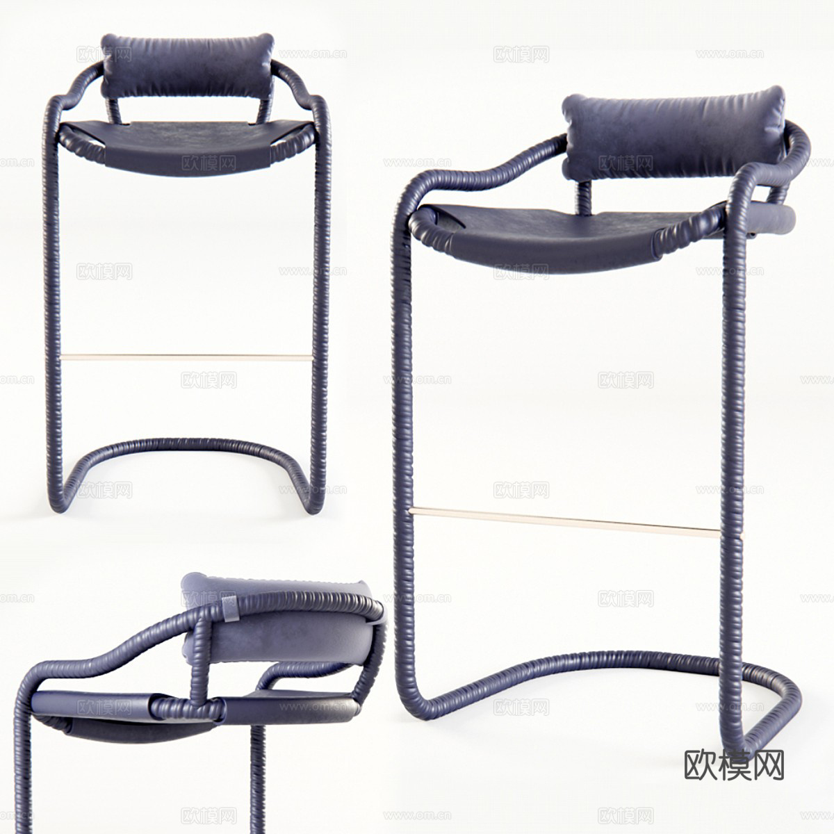 现代意式赭石 - 驯鹿吧凳3d模型下载（渲染图1）