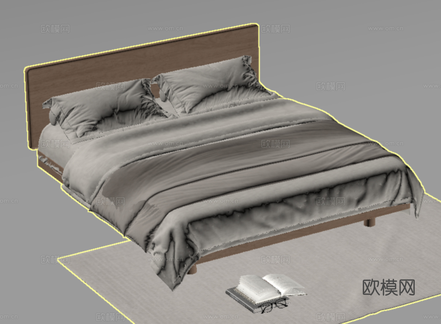 现代双人床 床品su模型