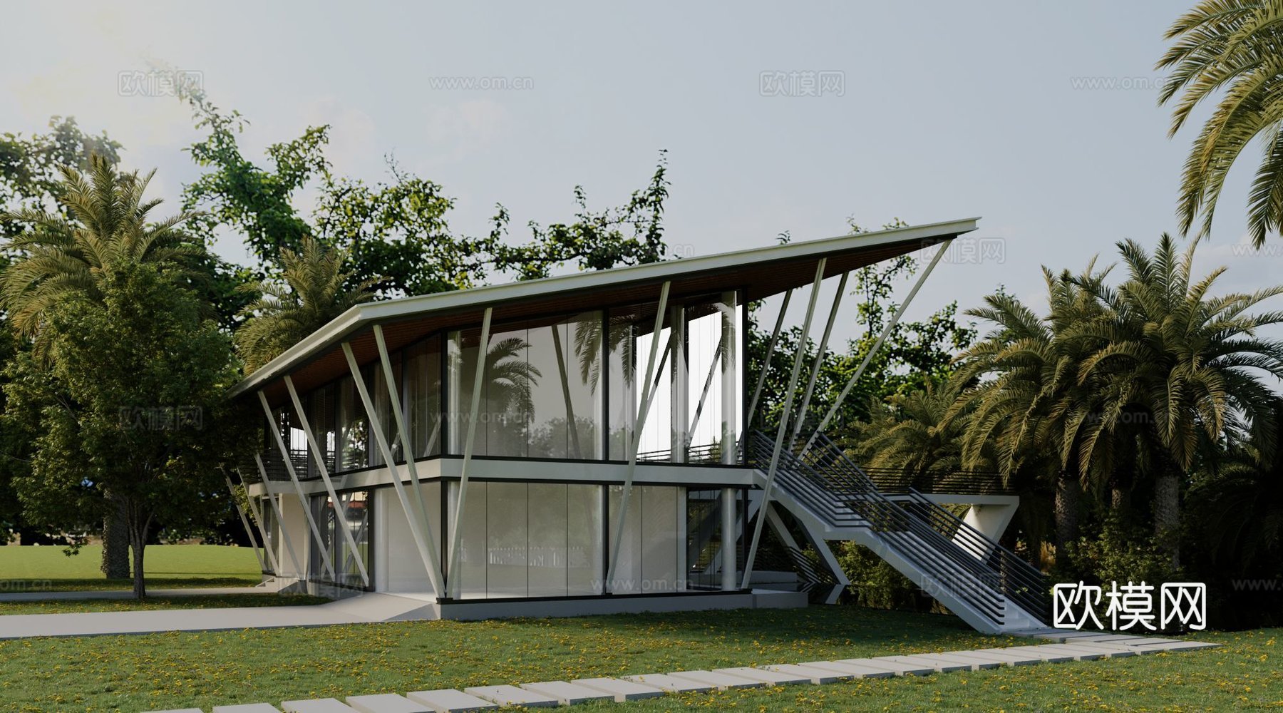 现代独栋别墅3d模型下载