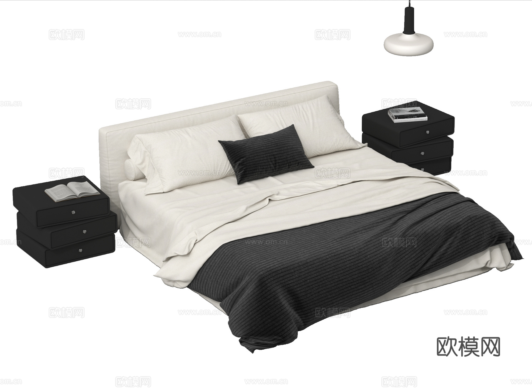 现代双人床 床头柜su模型