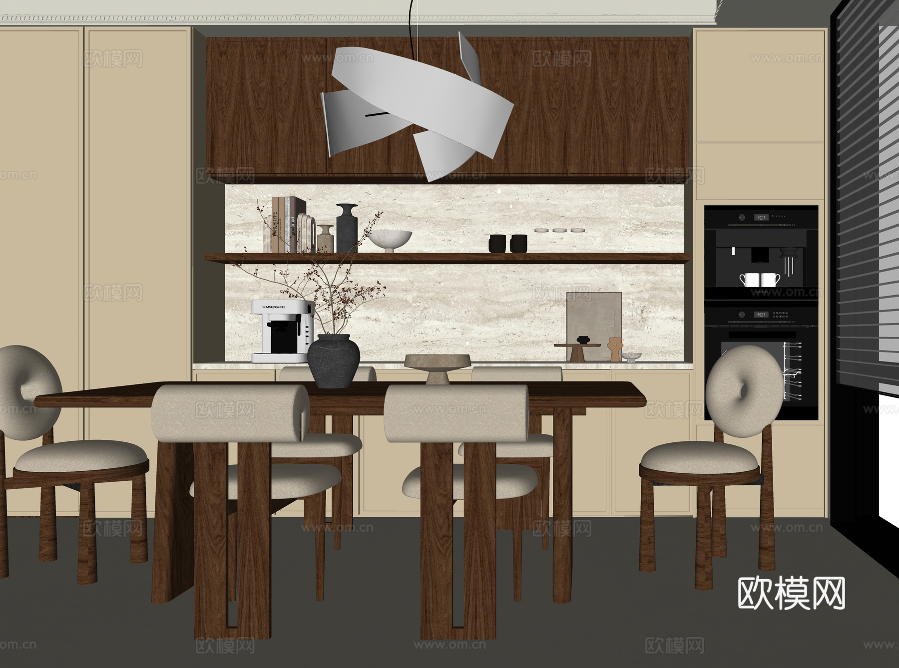 现代餐厅 餐桌椅 餐边柜su模型