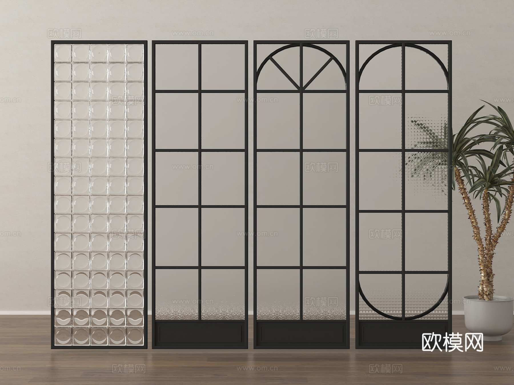 法式玻璃隔断  玻璃砖隔断3d模型下载