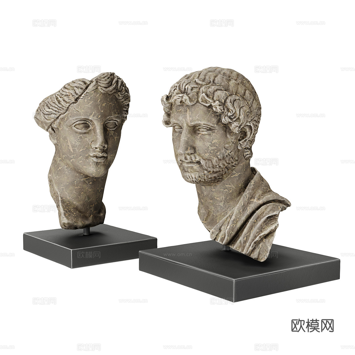 法式希腊半身像雕塑3d模型下载（渲染图3）