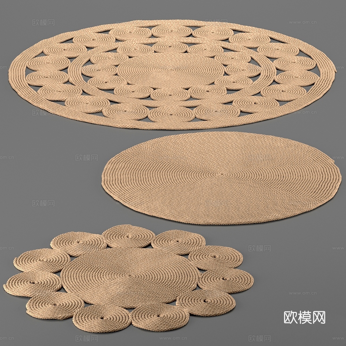 手工黄麻地毯套装3d模型