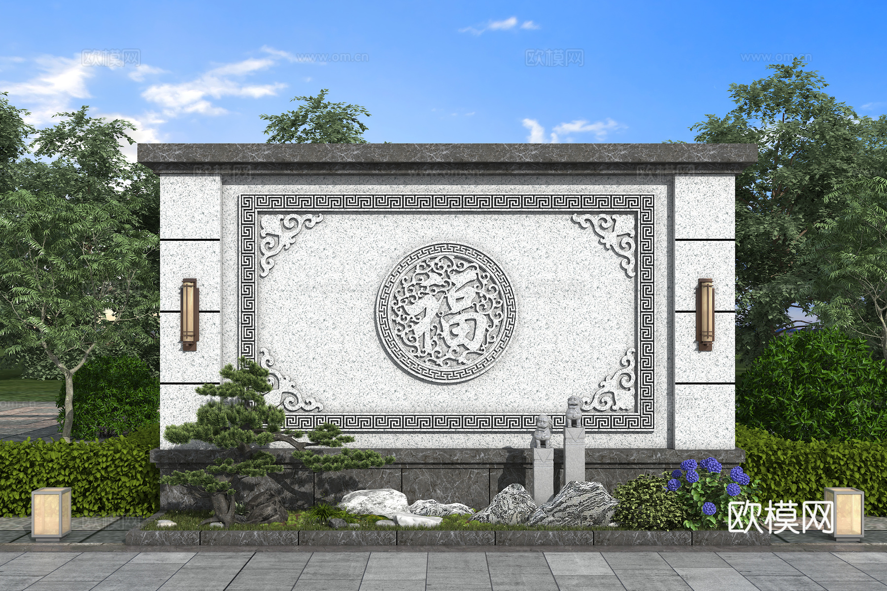 影壁  景墙su模型