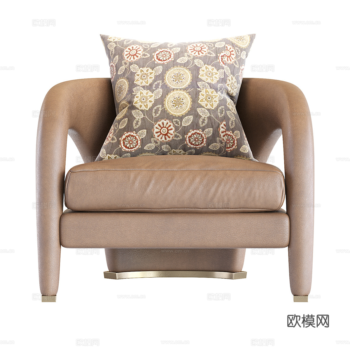 现代意式轻奢皮革扶手椅3d模型下载（渲染图2）