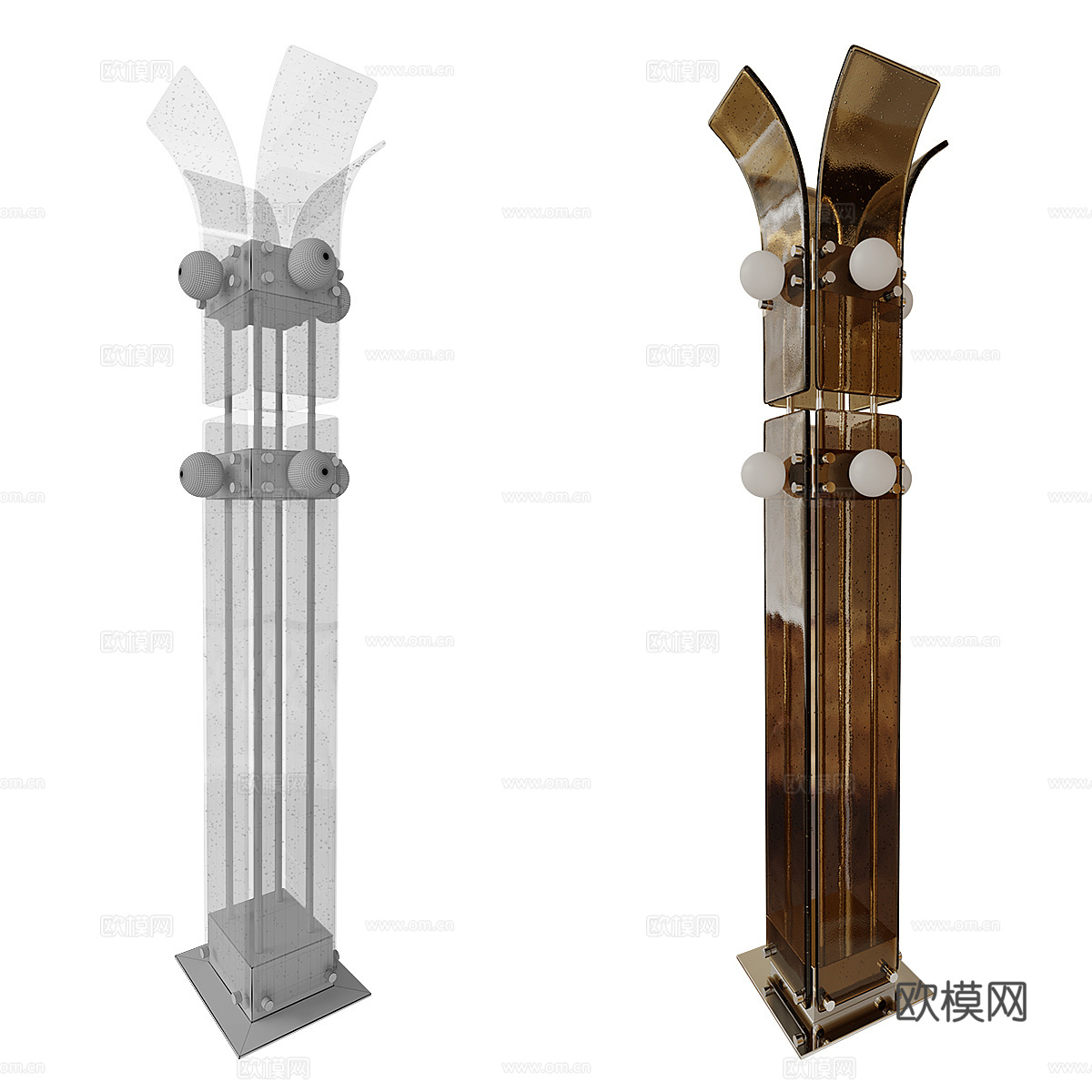 现代意式 Palm 棕榈蓝绿玻璃落地灯3d模型下载（渲染图6）