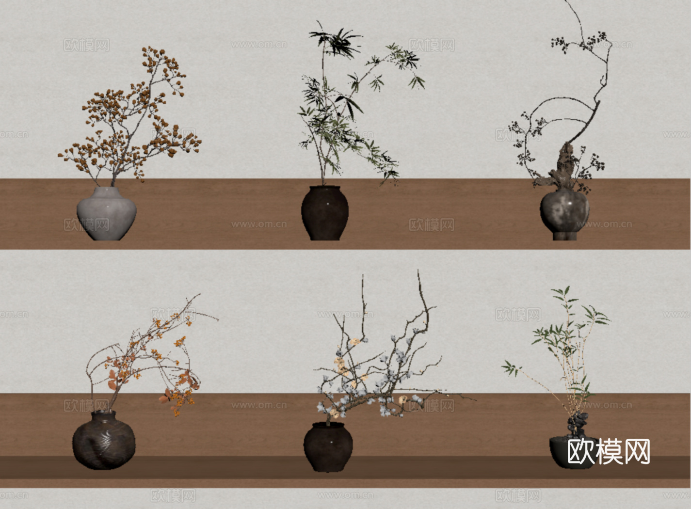 中古花艺 中古风干花 干枝 花瓶花艺su模型