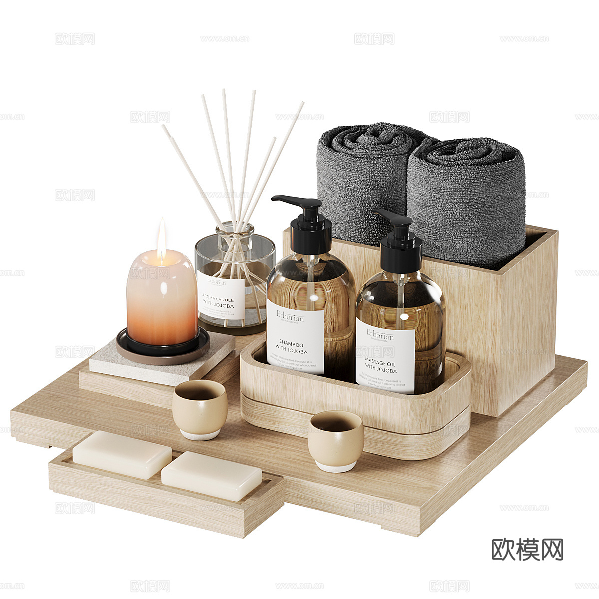 新中式浴室装饰套装3d模型下载（渲染图2）