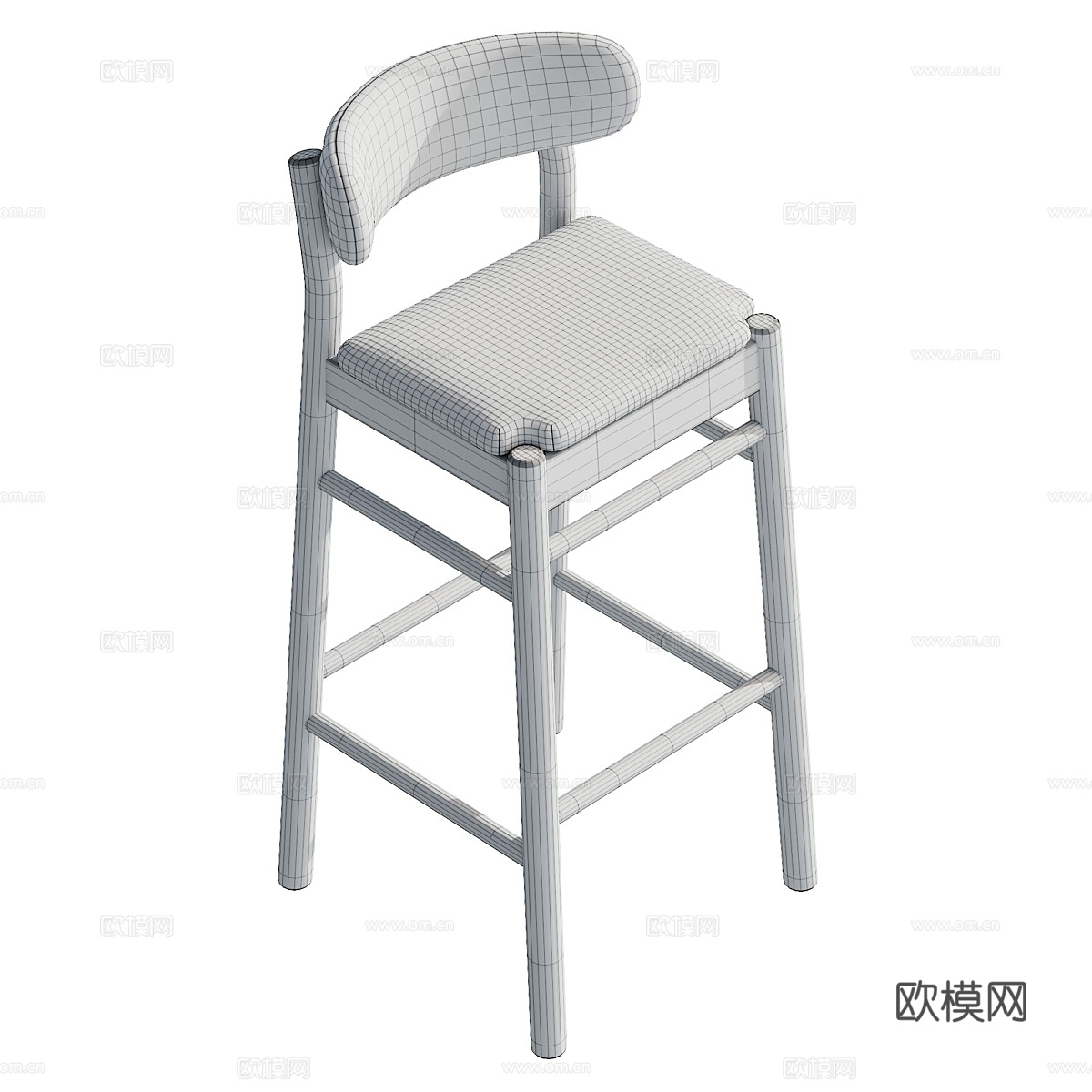 新中式 Camille 木质吧台椅3d模型