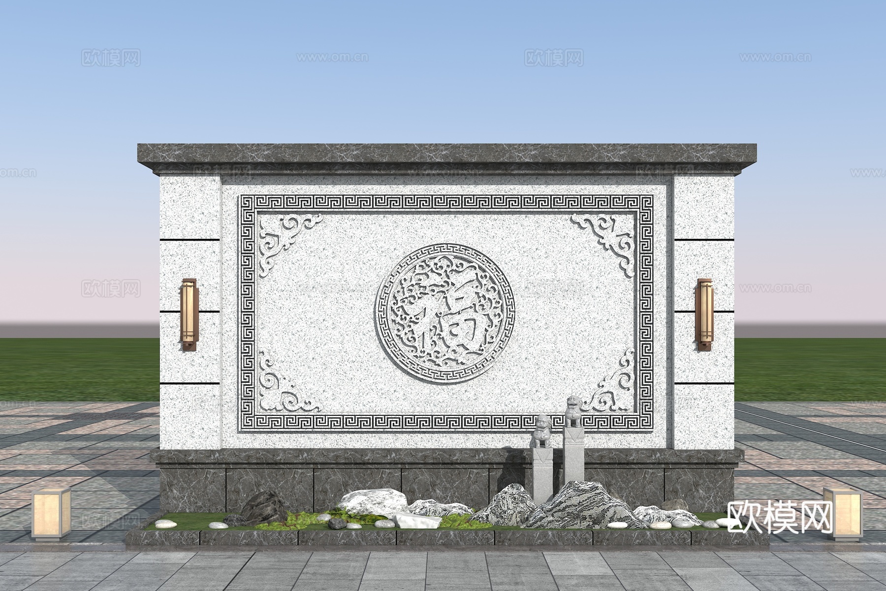 影壁  景墙su模型