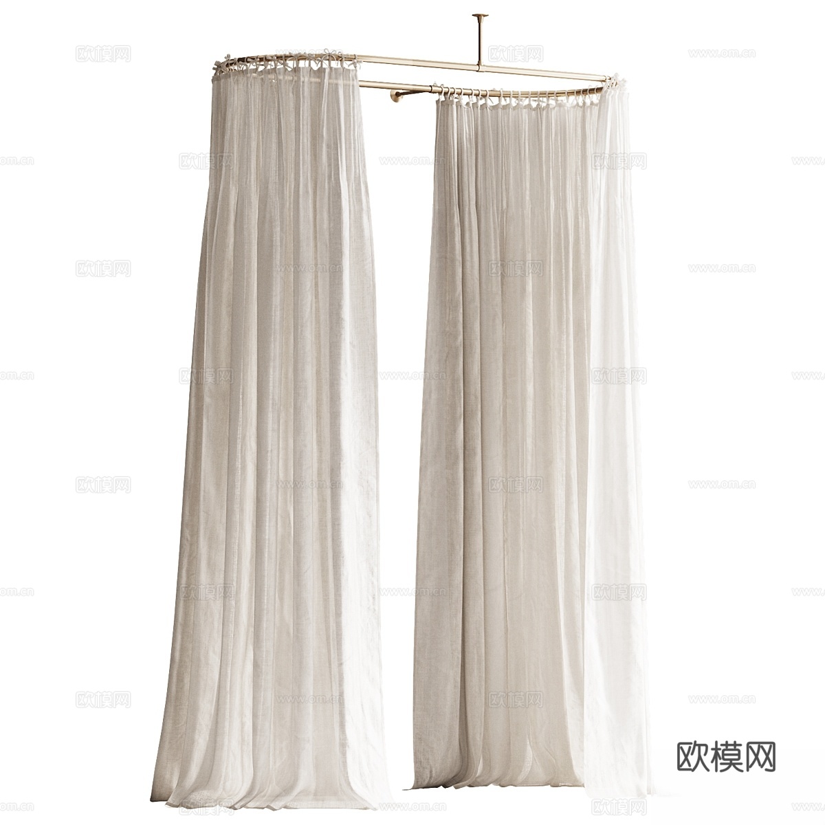 椭圆杆系带亚麻浴帘3d模型下载