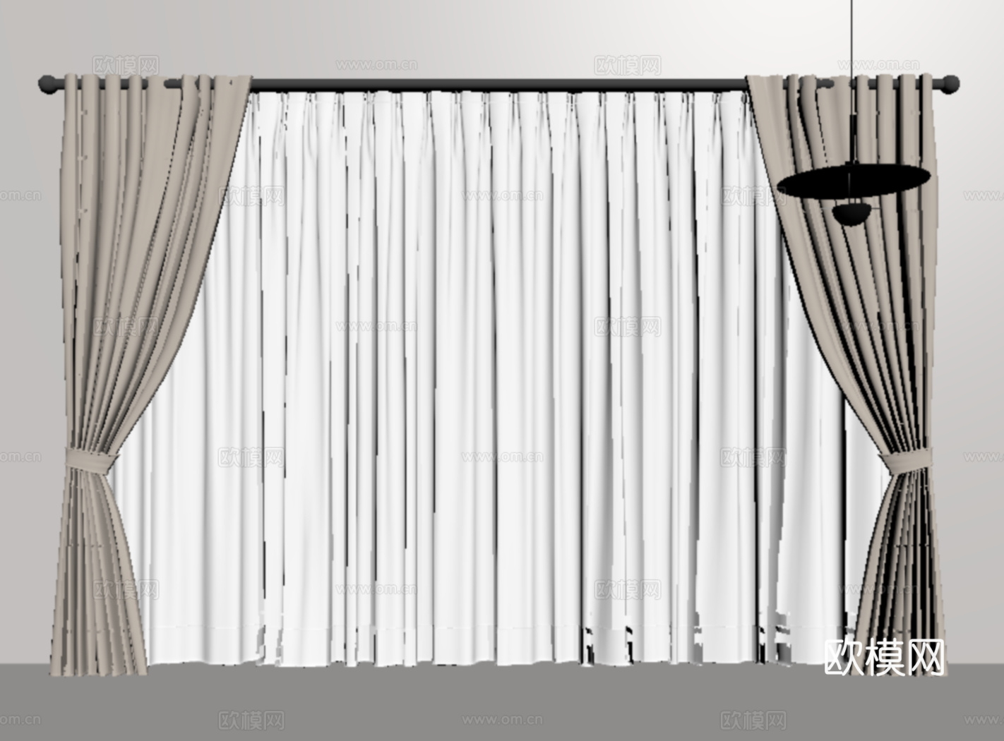 现代窗帘 布艺 纱帘褶帘su模型
