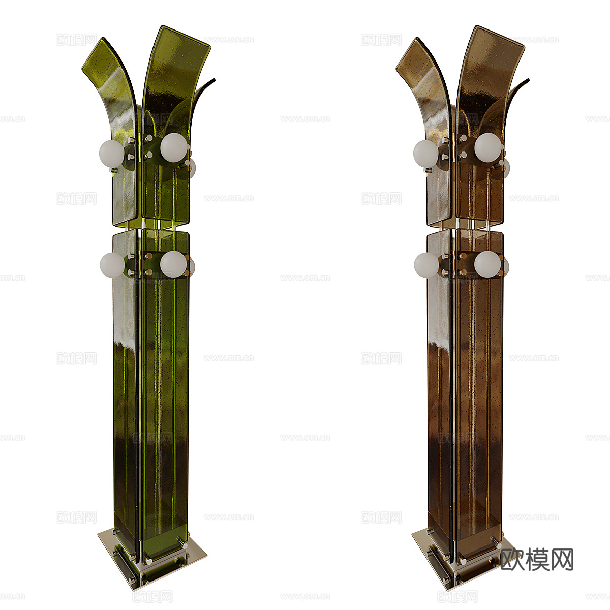 现代意式 Palm 棕榈蓝绿玻璃落地灯3d模型下载（渲染图5）