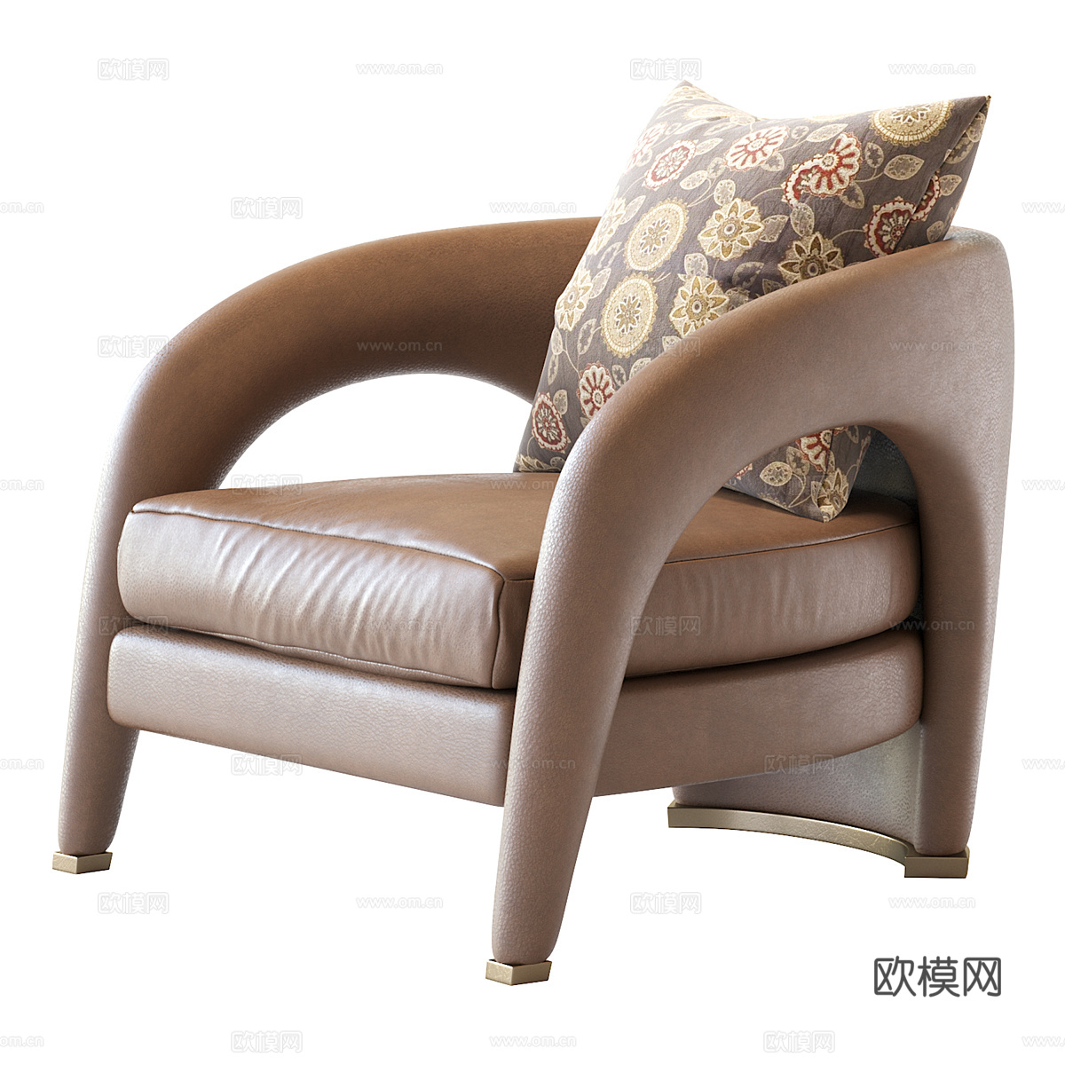 现代意式轻奢皮革扶手椅3d模型下载（渲染图3）