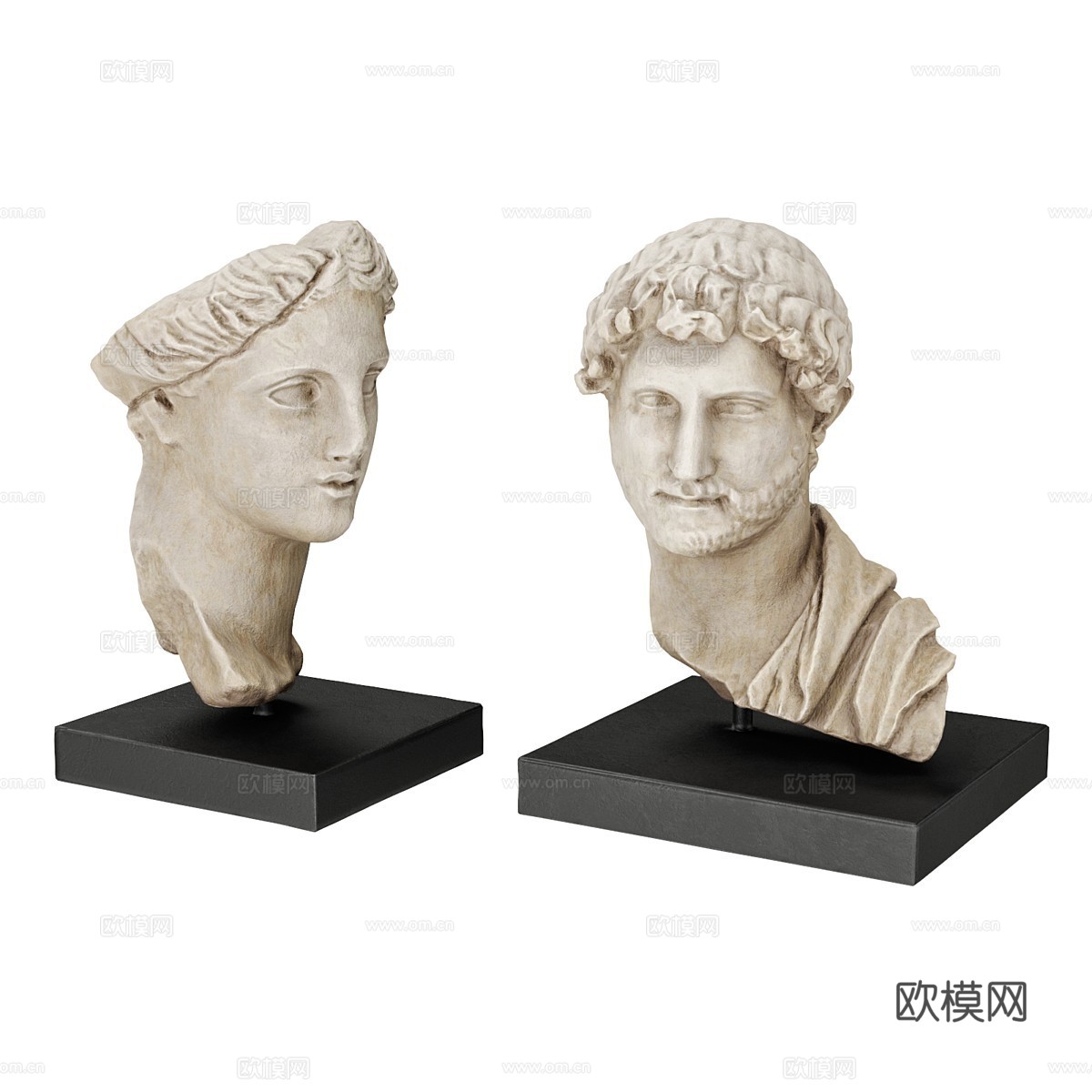 法式希腊半身像雕塑3d模型下载（渲染图2）