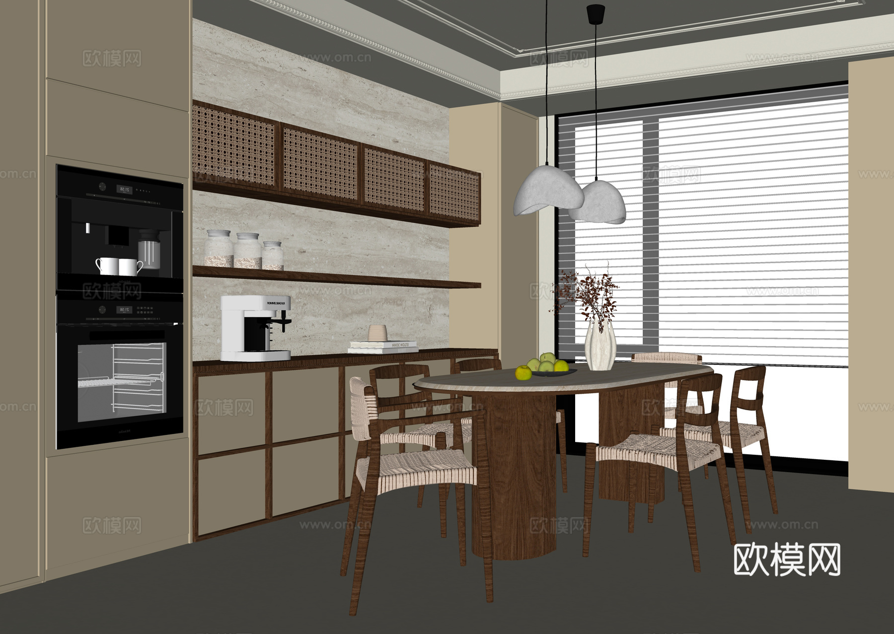 现代餐厅 餐桌椅 餐边柜 餐椅su模型