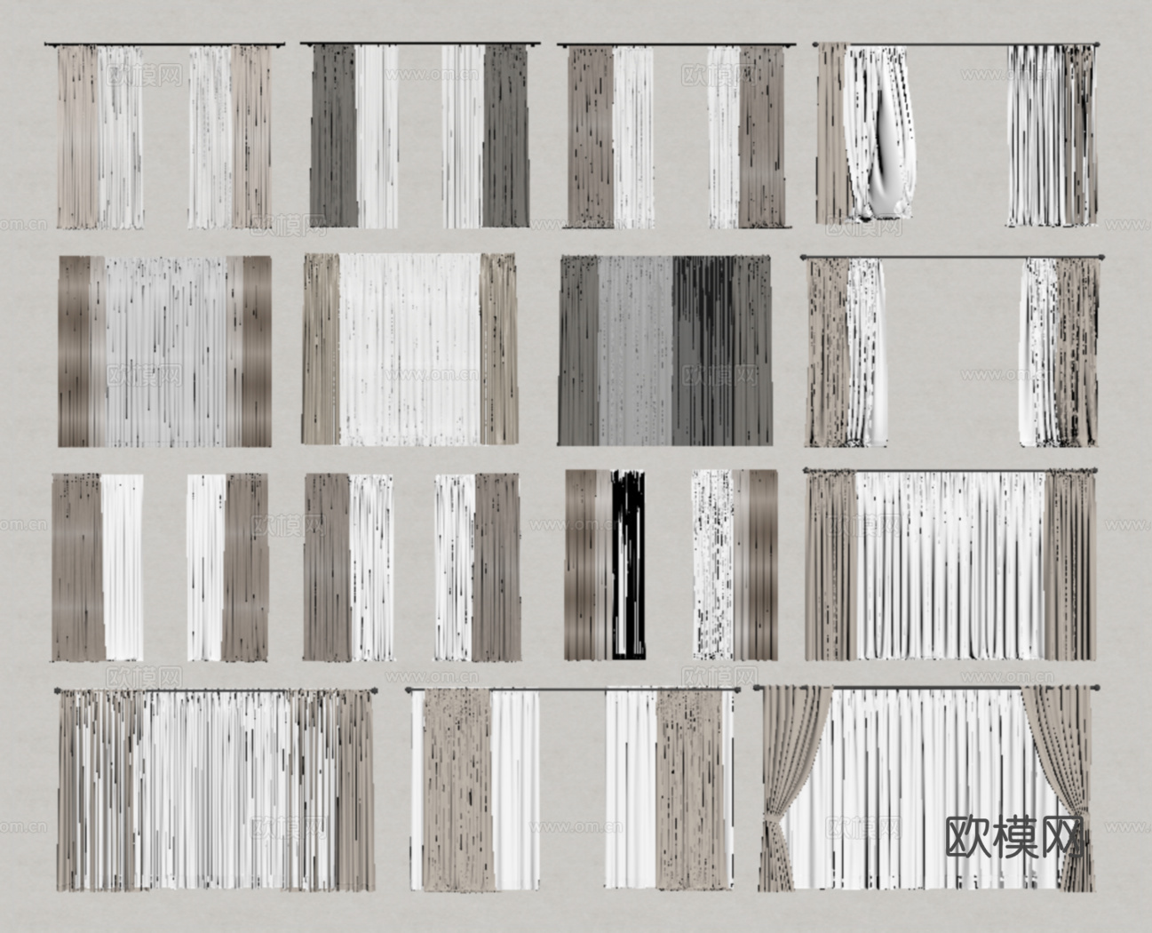 现代窗帘 布艺 纱帘褶帘su模型