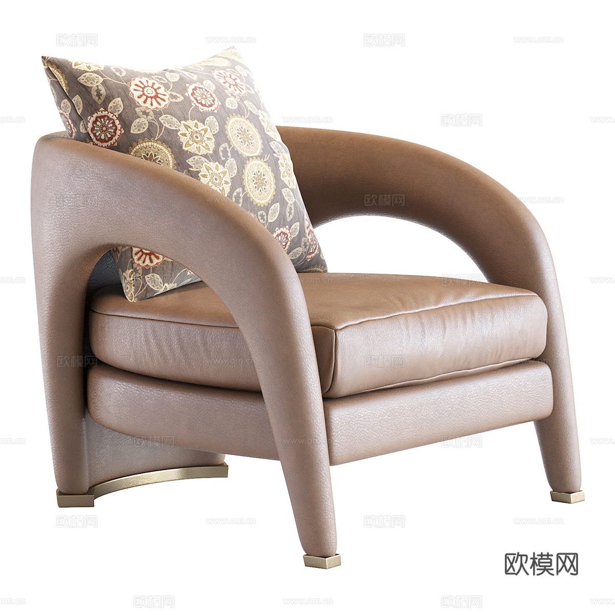 现代意式轻奢皮革扶手椅3d模型下载（渲染图4）