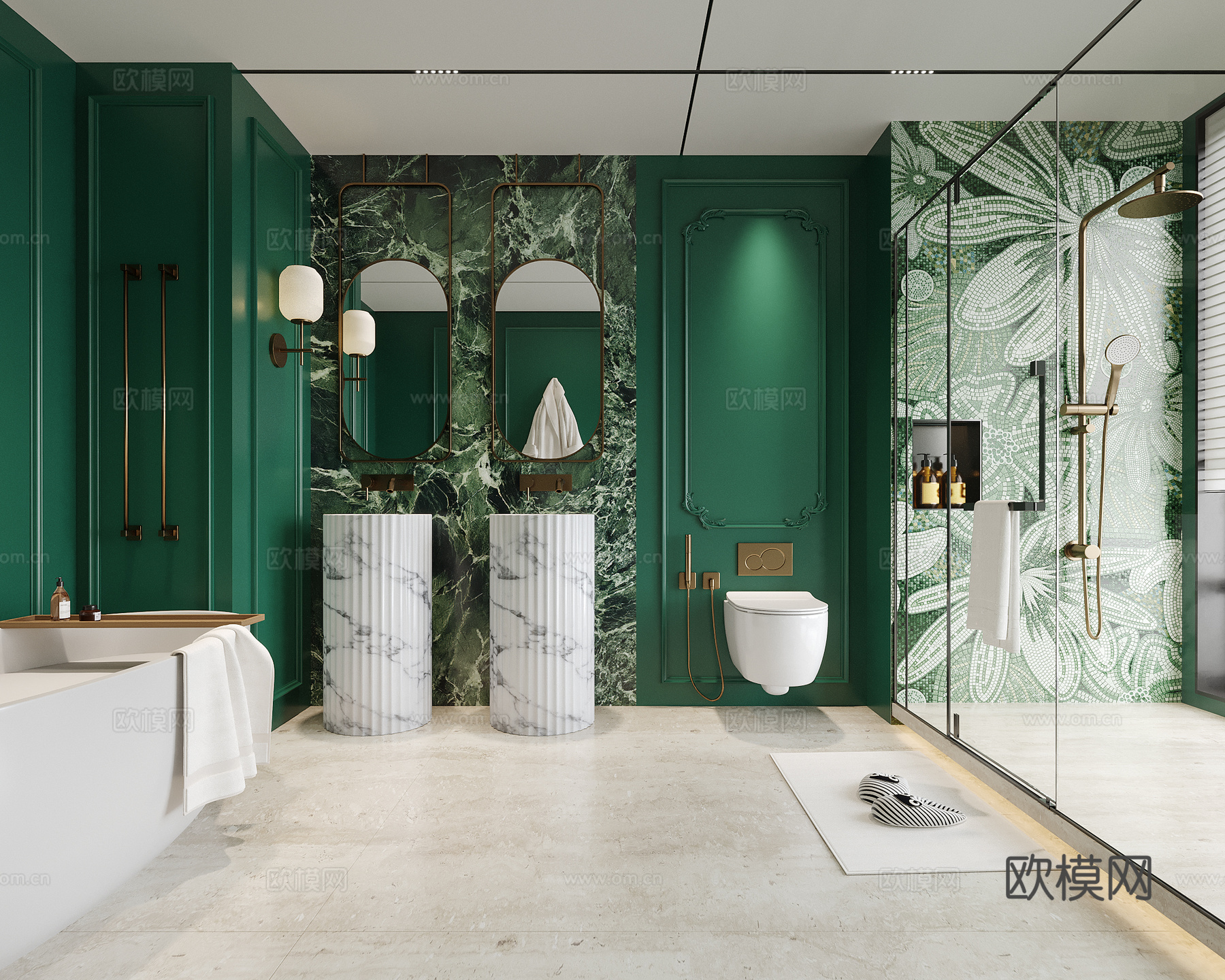 现代酒店卫生间 立柱洗手台 浴缸su模型