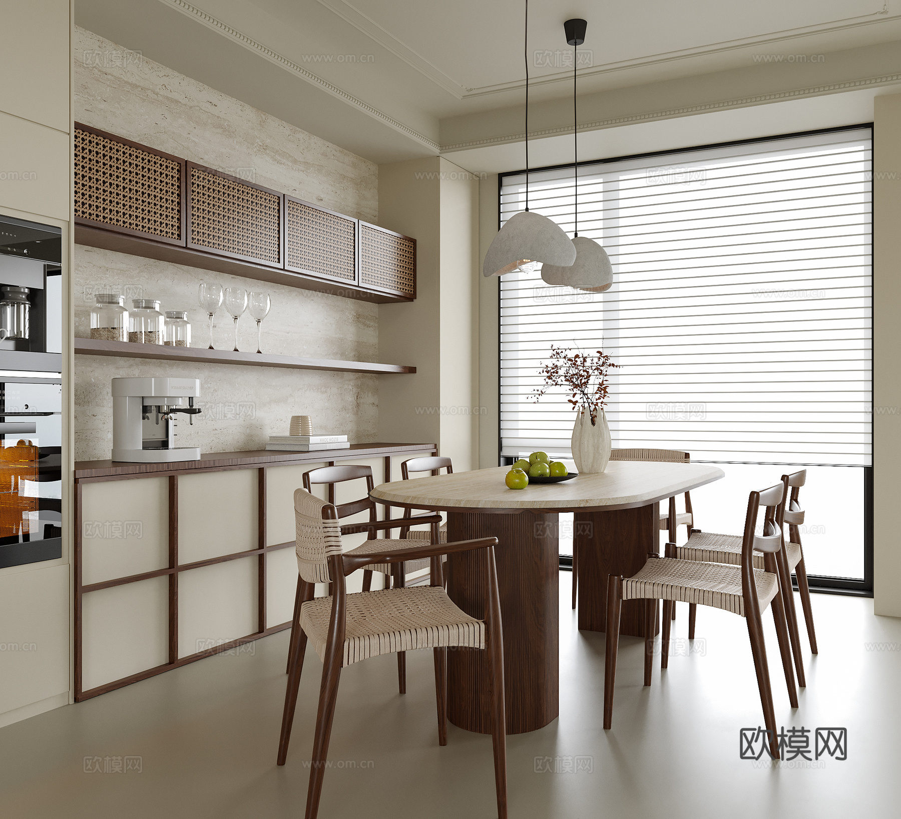 现代餐厅 餐桌椅 餐边柜 餐椅su模型