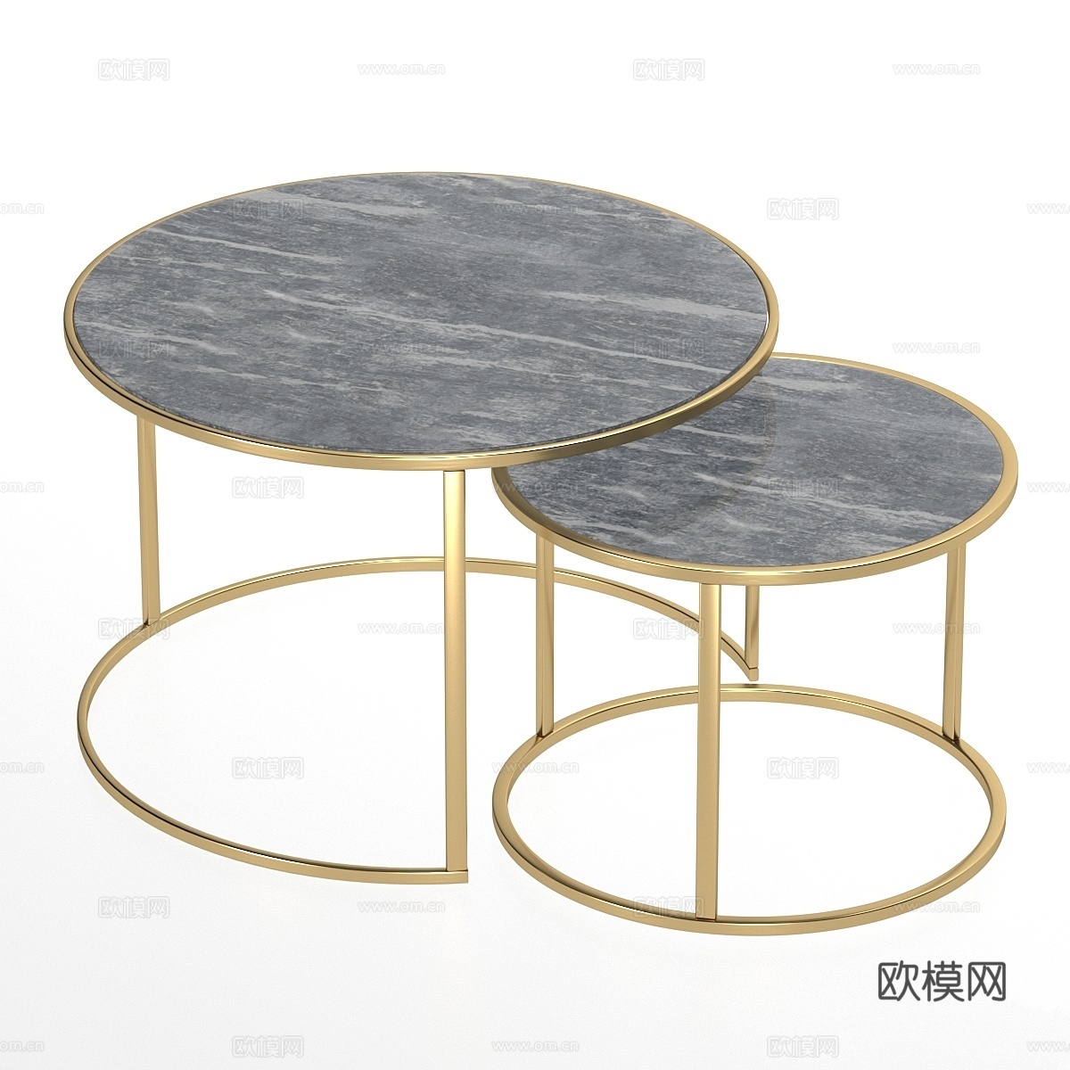 黑色马奎纳大理石咖啡桌套装3d模型