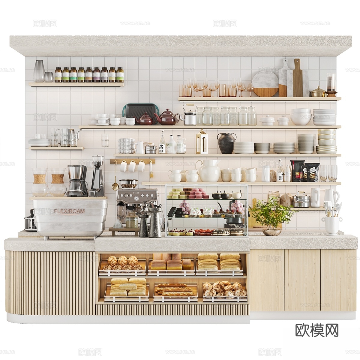 咖啡店配甜点与咖啡机3d模型下载